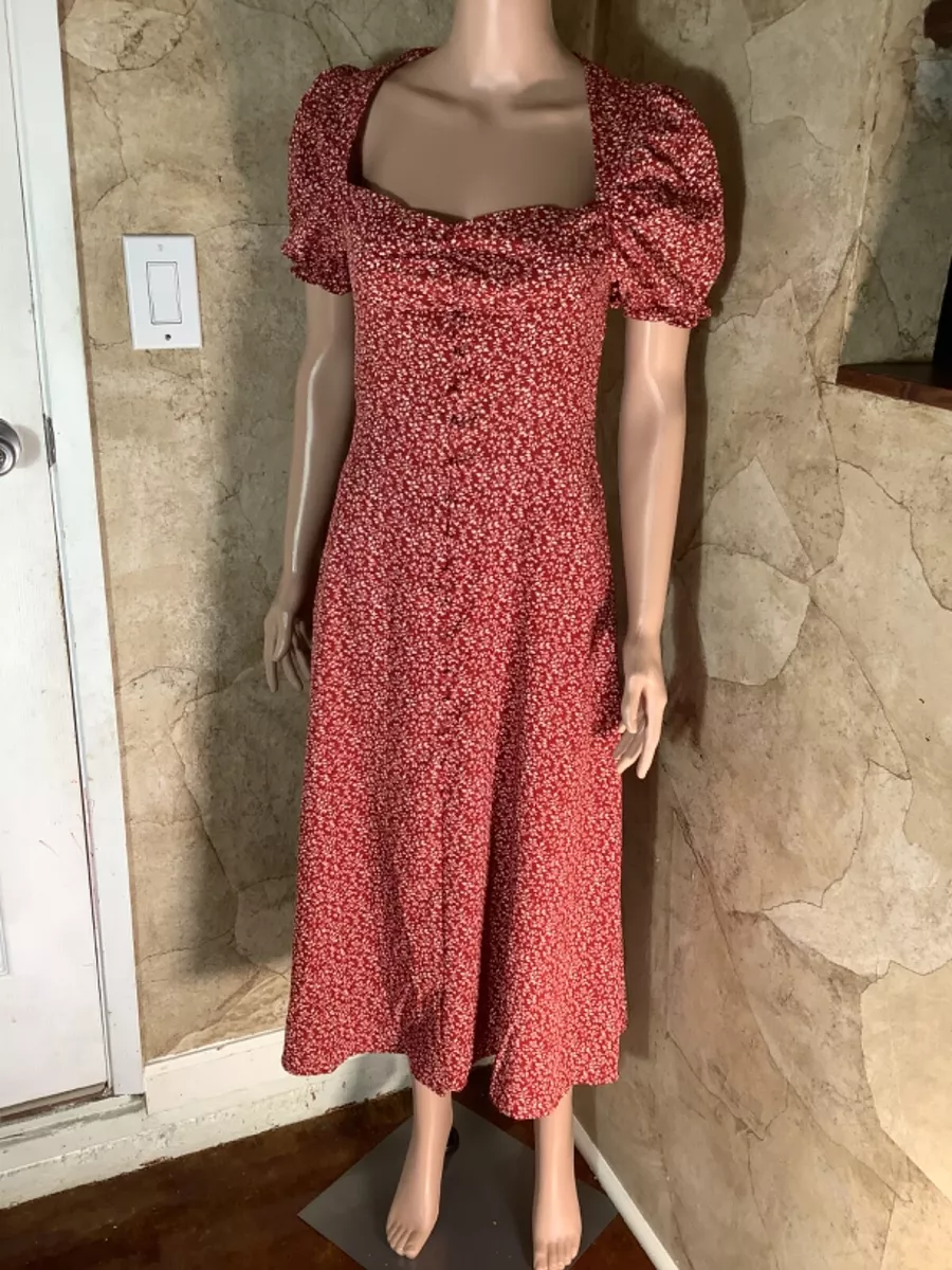 Shein Puff Sleeve Square Neck Flower Print Midi Dress S