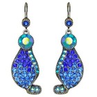 Silvertone Blue & Aqua Crystals Kirks Folly Stargazer Petal Leverback Earrings