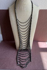 Unknown Mark Pewter Tone Extra Long Beaded Chain Ladder Necklace 48"