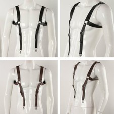 Vintage Leather Suspenders Braces Shoulder Strap Belt Adjustable Harness For Men