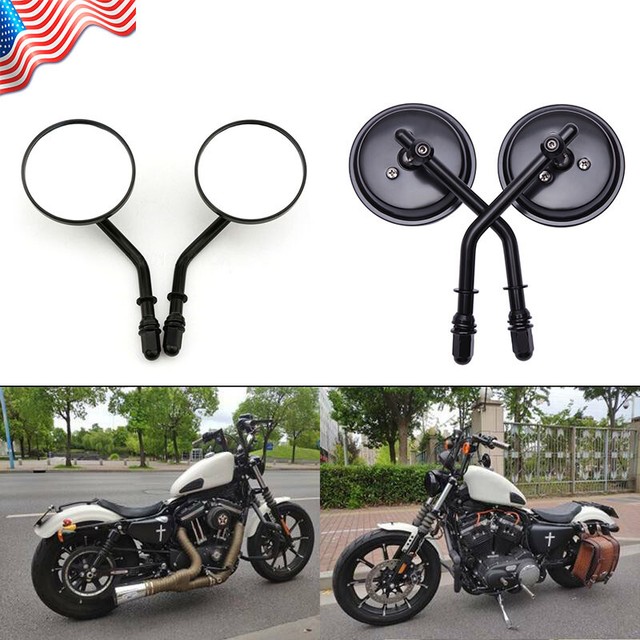 Black 3" Round BoltOn Mirrors for Harley Mirror set with Adjustable