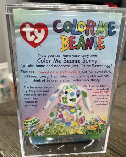 Ty Color Me BEANIE Babies EASTER BUNNY Blue Ribbon Pastel Markers new In BOX - Picture 6 of 7