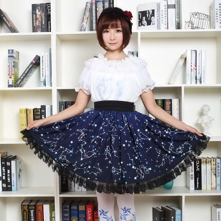 Blue skirt cheap kawaii