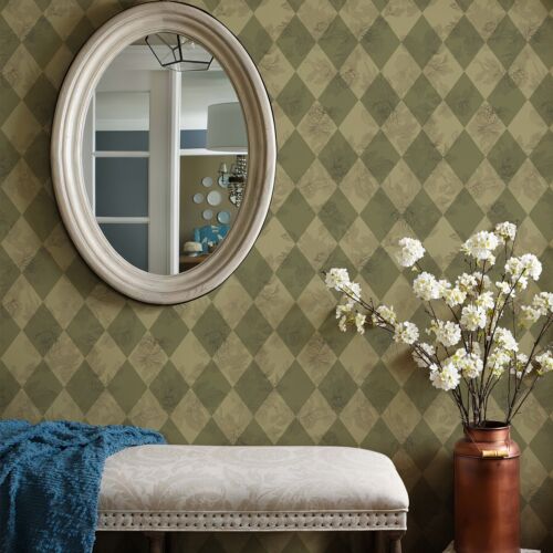 New Green Diamond Grid Wallpaper *1- Peel And Stick PVC Tile 17.3"X79"- Any Room - Picture 5 of 8