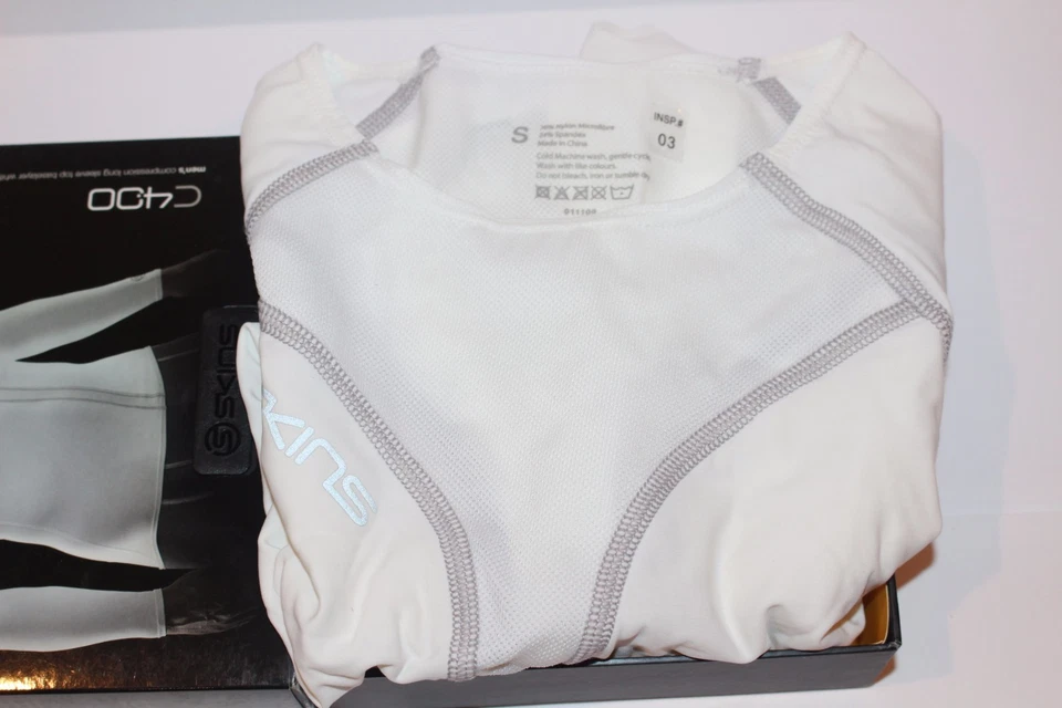 SKINS Cycle C400 Men's Compression Long Sleeve Top Baselayer Size S WHITE  NEW - Image 2 of 4
