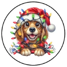 ADORABLE DOG WITH CHRISTMAS LIGHTS ENVELOPE SEALS LABELS STICKERS PARTY FAVORS
