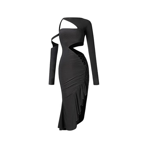Latin Dance Dress for Women Long Sleeved Slit Dresses Skirt Performance Wear - Picture 5 of 10