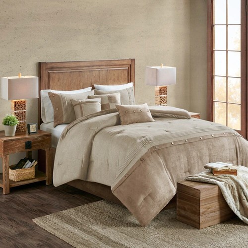 California King Size Bedding Comforter Set Tan Rustic Cabin All Season 7 Piece - Picture 11 of 24