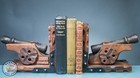 WOODEN BOOKENDS MILITARY CANONS CIRCA 1960's-70's MILITARIA