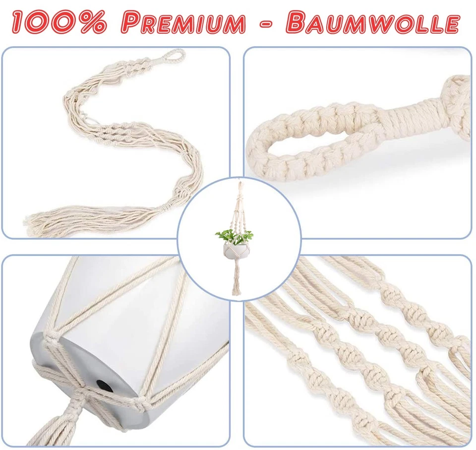 ▀▀ Premium Makramee Blumenampel Blumentopf BOHO Balkon Hängeampel Wandbehang ▀▀ - Bild 2 von 3