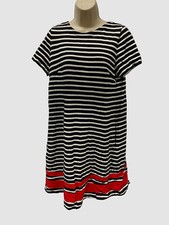 $120 1901 Women's Black White Striped 3/4 Sleeves T-Shirt Dress Size S