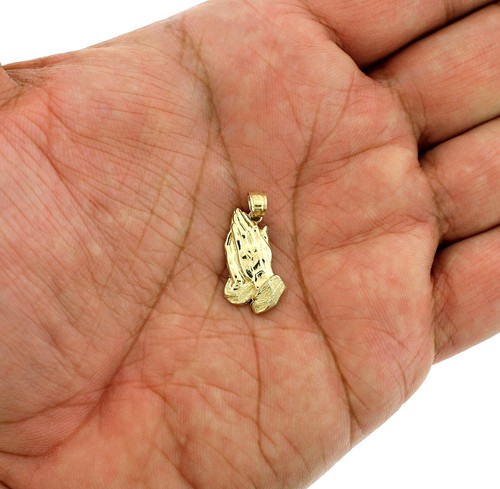 Echt 10K Gelbgold Diamantschliff betende Hände Anhänger, 10KT Charm, Herren Damen - Bild 2 von 7