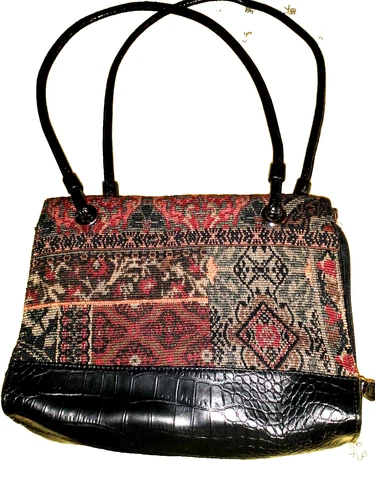 TAPESTRY ~ Faux Crocodile ~ Small Size ~ Handbag Purse ~ Brown & Red ~ 2 Handles