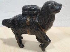 Original Vtg Cast Iron A C Williams Large St Bernard w Pack Dog Still Penny Bank
