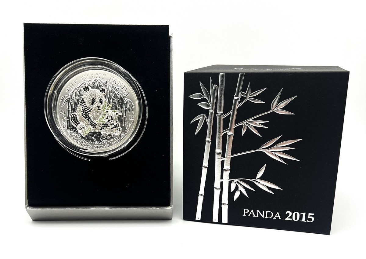 Rwanda 2015 1000 Francs PAVE PANDA Three Dimensional 3 oz Silver