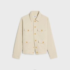 NWT CELINE Ecru Raw Wash Corduroy Trucker Jac...
