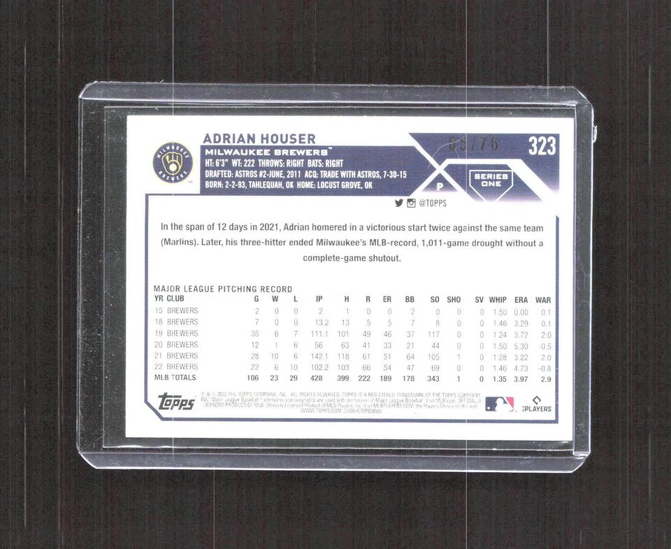 2023 Topps #323 Adrian Houser Independence Day - Image 2 of 2