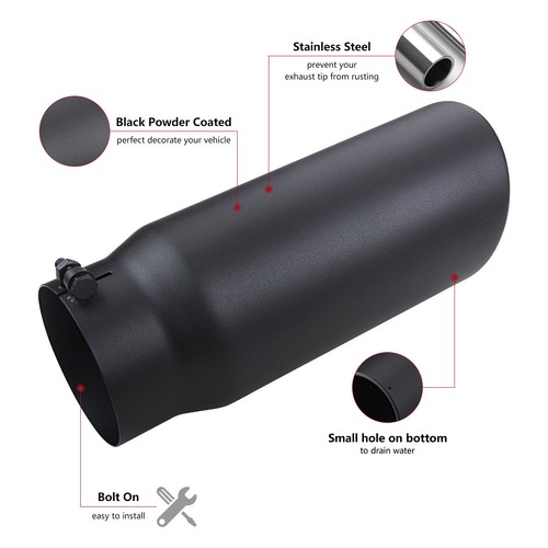 Bolt On Diesel Exhaust Tip 5" Inlet 6" Outlet 15inch Long Black Stainless Steel - Bild 4 von 9