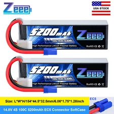2x Zeee 4S LiPo Battery 5200mAh 14.8V 100C EC5 for 8S RC Car Truck Airplane Boat