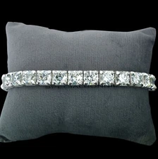 RARE 40 Ct Certified 8mm White Diamond Men Tennis Bracelet, 8 Inches,925 SIlver