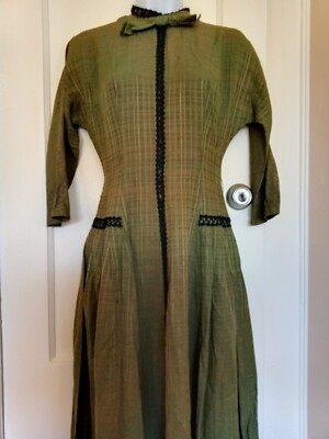 Vintage Dress Womens Small 1950s Handmade Green Pleated