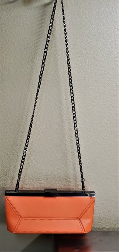Unique Purse $1,995 Owen Art Deco Inspired Orange Leather Gunmetal Parts  - Afbeelding 6 van 9