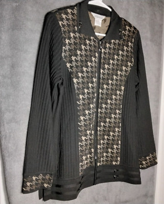 Exclusively Misook Cardigan Sweater Womans Size S Black Brown Acrylic Full Zip