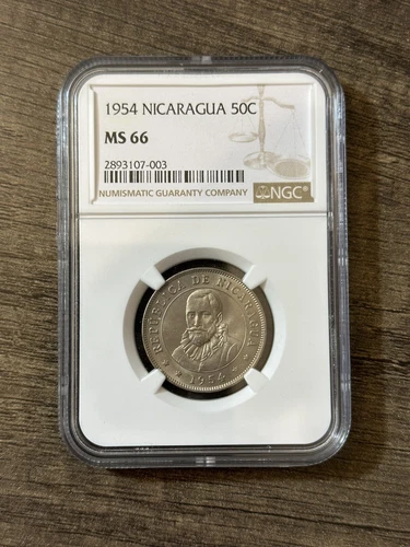Nicaragua 50 Centavos 1954 NGC MS 66. Only 1 Graded Higher!
