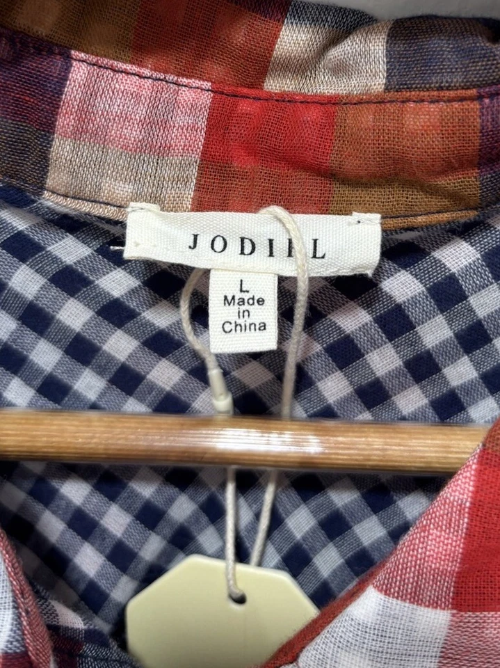 NUEVO CON ETIQUETAS Jodifl Mujer Talla Grande Botones Cuadros Cinturón Vestido Bolsillos Rojo Azul Corbata Foto 3 de 4