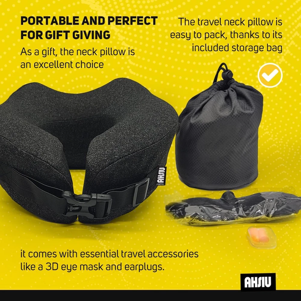 Memory Foam Travel Neck Pillow for Airplanes with Adjustable Support