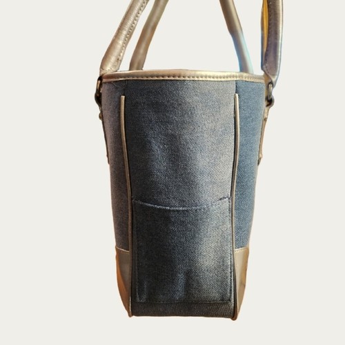 SPRING Neiman Marcus FADED DENIM and SILVER Metallic TOTE EUC - Picture 5 of 14