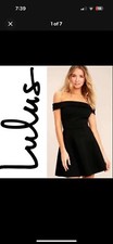 Lulus XL Black Cocktail Party Dress Thick Stretchy Off Shoulder Fit Flare Sexy