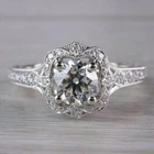 Art Deco Round Cut Lab Created Diamond 14K White Gold Finish Halo Wedding Ring