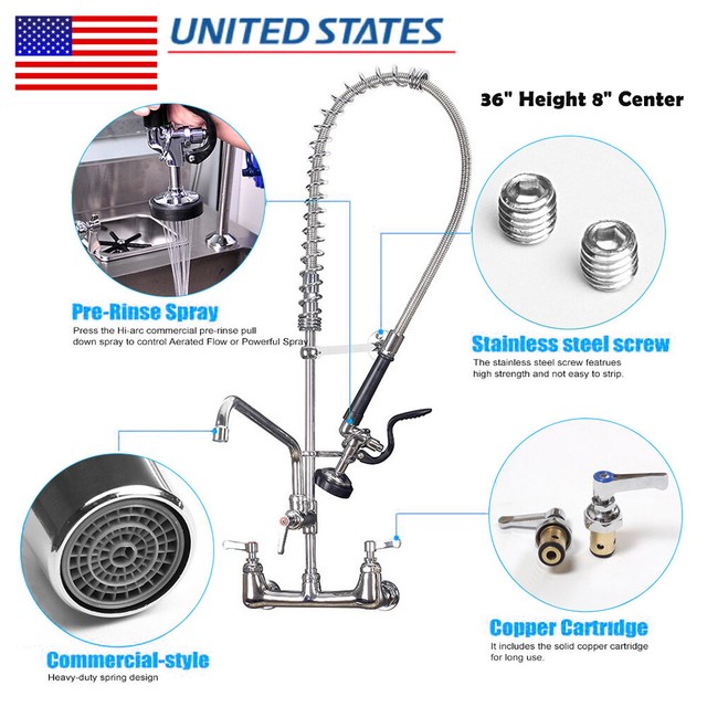 Double Handle Commercial Kitchen Faucet 25 Height 8 Center Wall