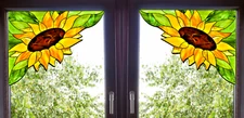 2 Sunflower Corners ~ Faux Stained-Glass WINDOW CLINGS Size 10.4" Left & Right