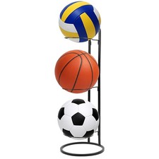 QWORK Basketball Ball Storage Rack Vertical 3-Tier Design, Wall-Mountable or F