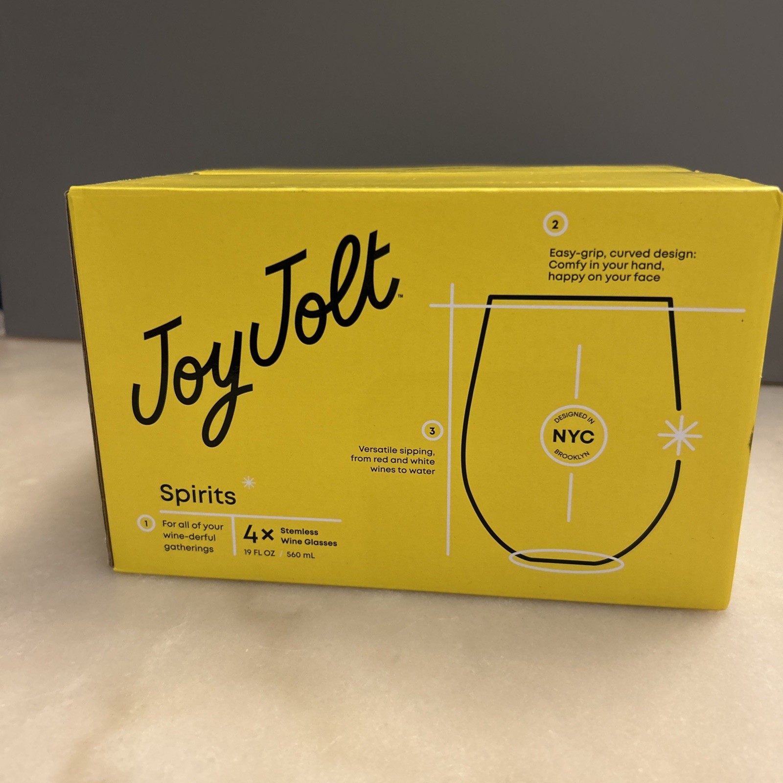 Joy Jolt Stemless Wine Glasses Set Of 4 - 19 Oz Clear Glass TumblersRed & White