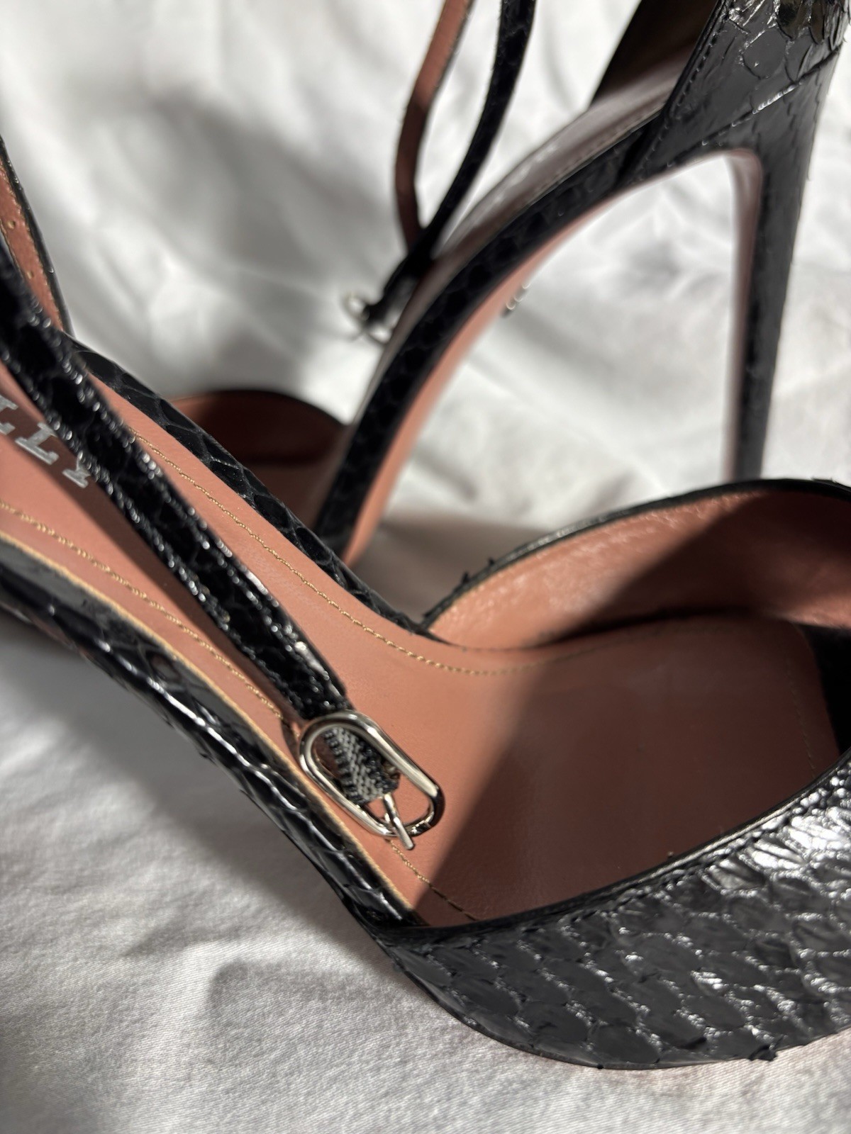 Bally black python leather 4-inch high heels size… - image 7