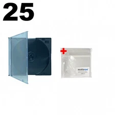25 SLIM Black CD Jewel Cases & 100 OPP Plastic Wrap Bag