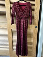 Red Sequin Full Length Dress Formal Medium Sleeves Flaws M Womens Gown