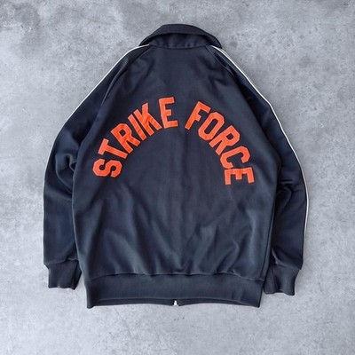 Vintage 80s ASICS Tiger Strike Force Track Jacket RARE Black Zip up Large
