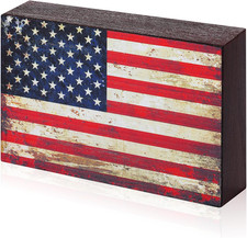 Patriotic Wooden American Flag Box Sign Veterans Day Wood Block US Flag Wall Art