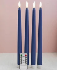 Navy Blue Flameless Taper Candles with Remote Timer, Flickering Battery Powered 