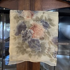 Ellen Tracy Silk Chiffon Pale Yellow Floral Scarf Feminine Boho 20" Square VTG