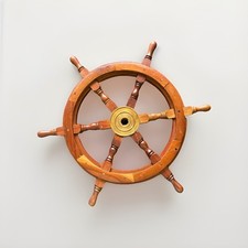 Vintage Wood Brass Nautical Ship Wheel  24"  Decor Collectible