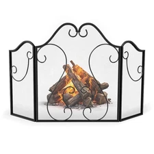 3 Panel Fireplace Screen, Foldable Freestanding Metal Arched Furnace Fireguard
