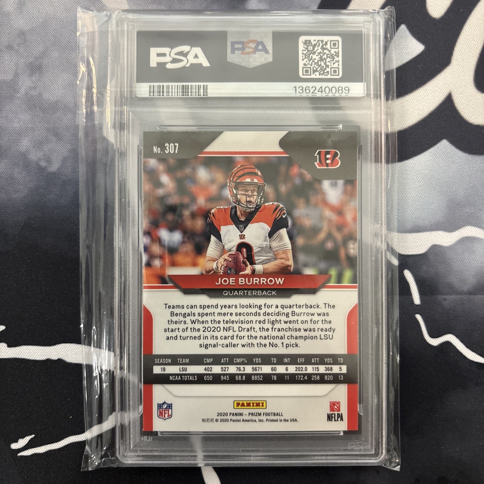2020 Panini Prizm Football Joe Burrow PSA 10 view 4