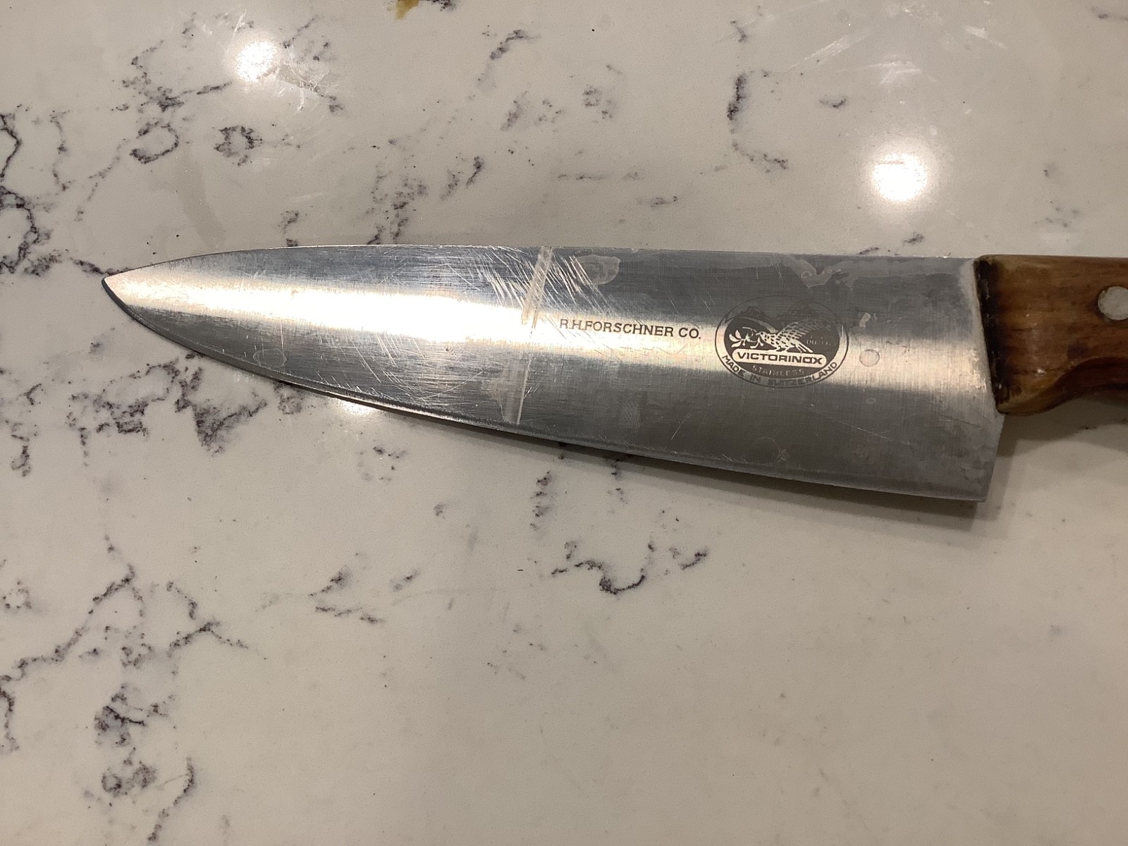 VTG R. H. FORSCHNER CO. Switzerland VICTORINOX Chef's KNIFE WOOD HANDLE 13”