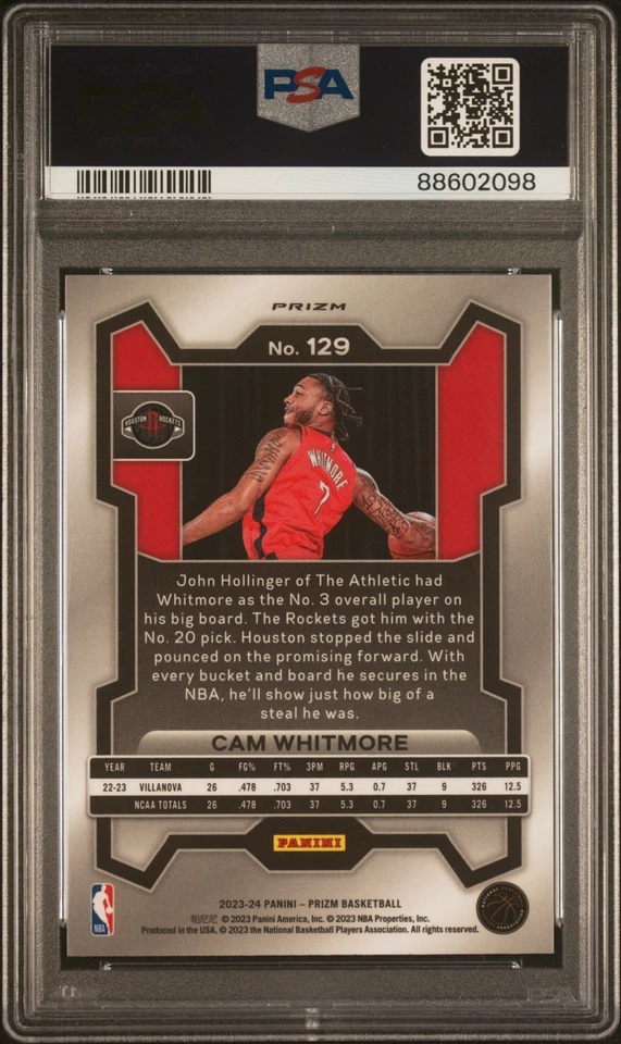 2023-24 Prizm Cam Whitmore #129 RC Silver Prizm PSA 10 - Image 2 of 2