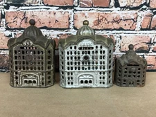 A.C. Williams Antique Domed Bank Building Coin Bank Lot of 3 (READ)